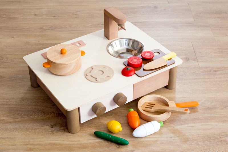 エドインター　ままごとキッチン、食材のセット 日本製ままごとキッチンプラス｜木のおもちゃ専門店おもちゃの森